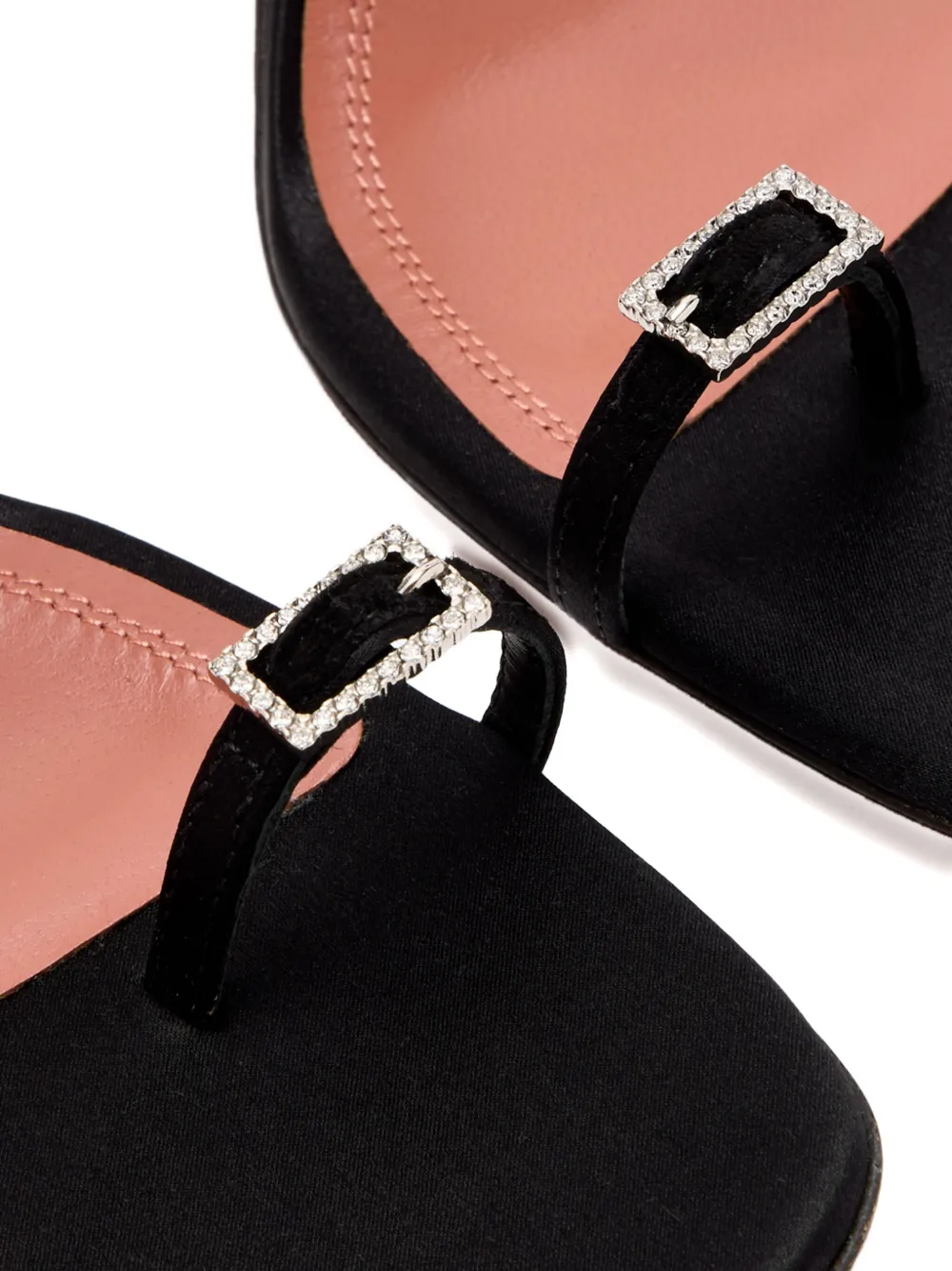 Amina Muaddi crystal-buckle satin sandals Black