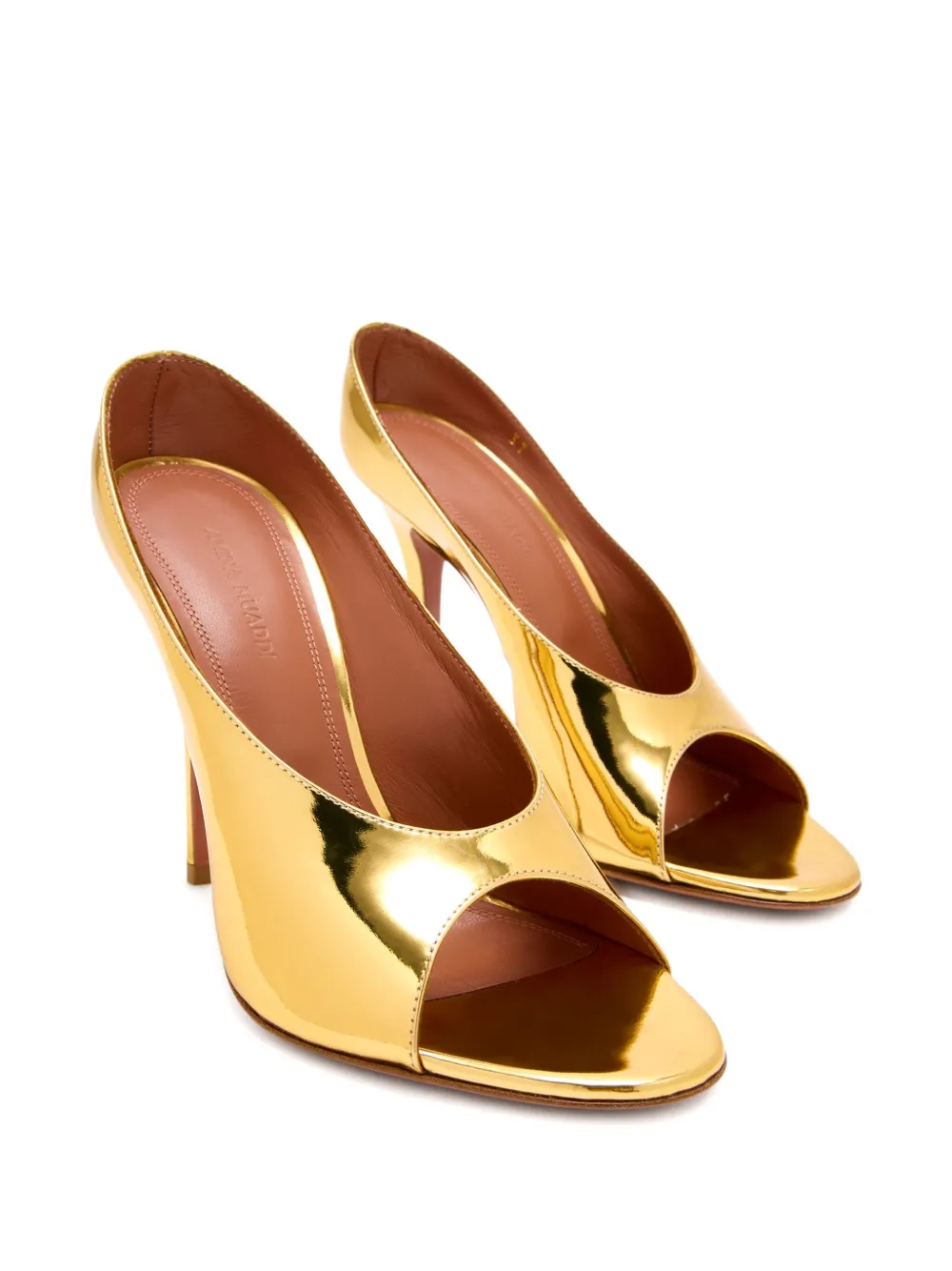 Amina Muaddi 105mm Peep-toe Sandals In Gold