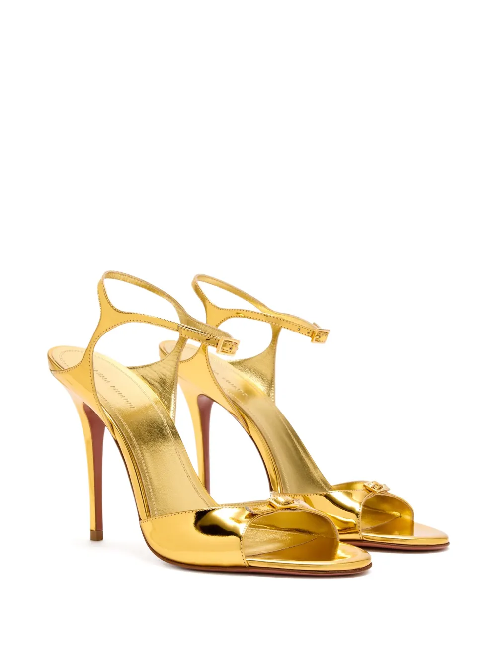 Amina Muaddi buckle-embellished metallic leather sandals Yellow