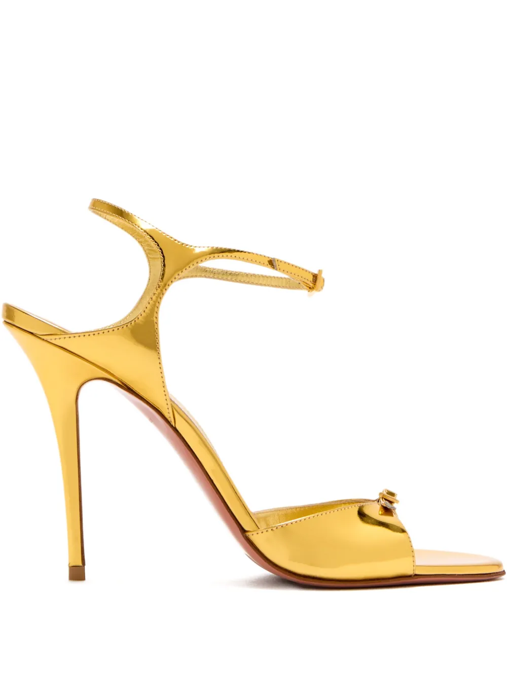 Amina Muaddi Buckle-embellished Metallic Leather Sandals In Yellow