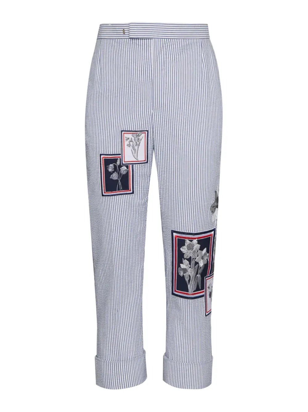 Thom Browne striped floral-patch pants | Blue | Image 1