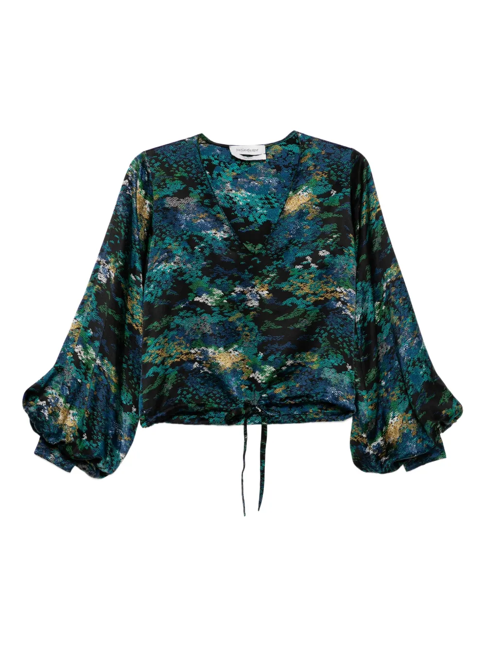 Saint Laurent Pre-Owned V-neck printed silk top | Black | Image 1