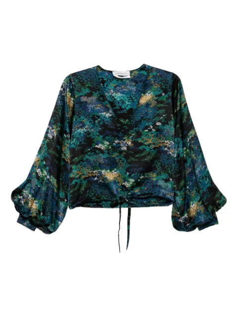 Saint Laurent Pre-Owned V-neck printed silk top
