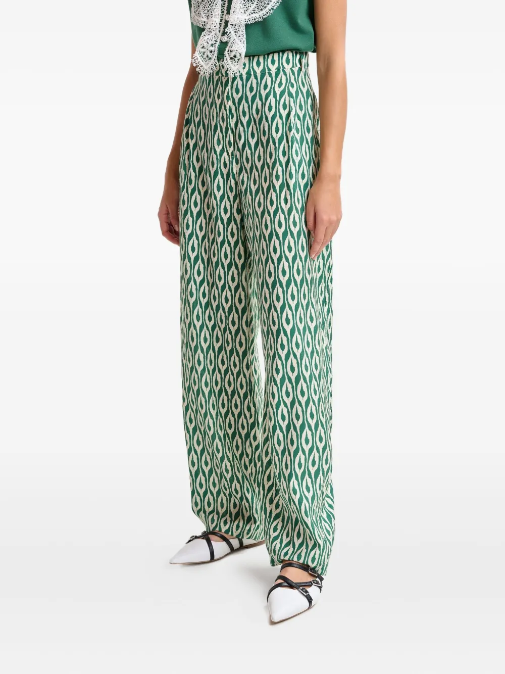 Essentiel Antwerp Ihalton geometric-print trousers | Green | Image 1