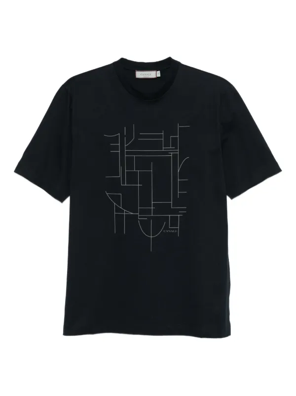 Canali Geometric-print T-shirt in Blue