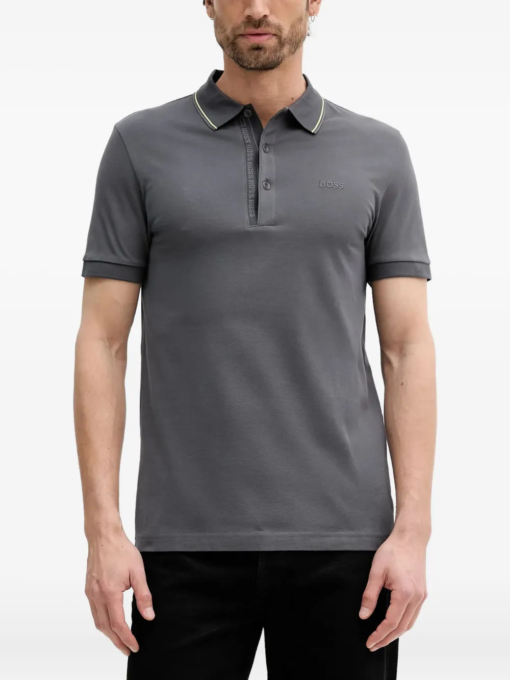 BOSS logo-tape polo shirt | Grey | Image 1