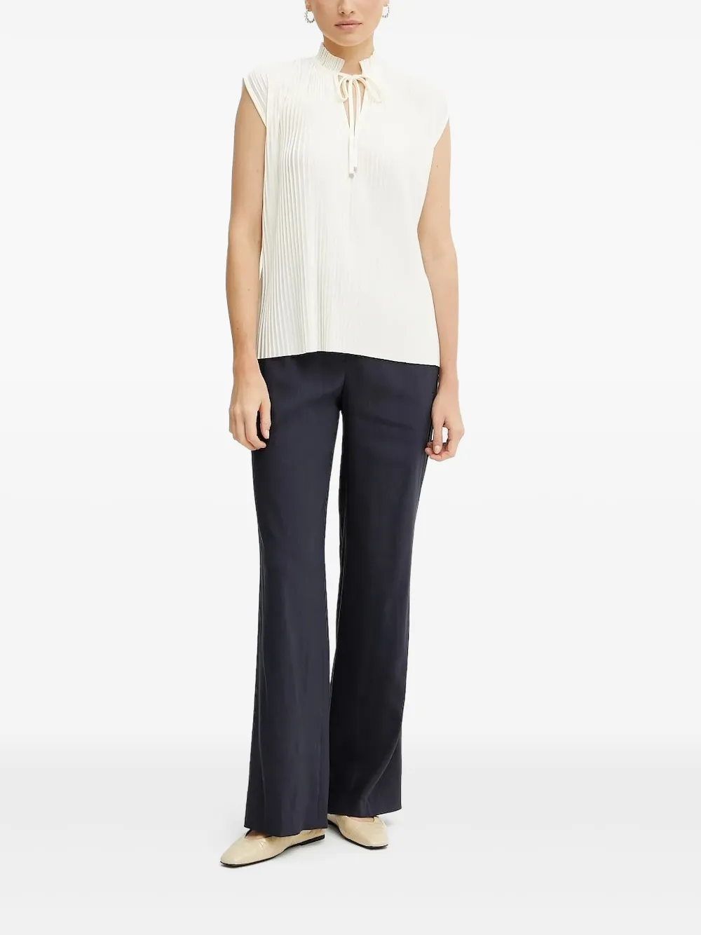 BOSS pleated tie-neck top | White | Image 1