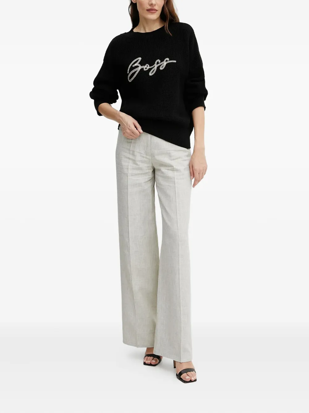 BOSS logo-embroidered sweater Zwart