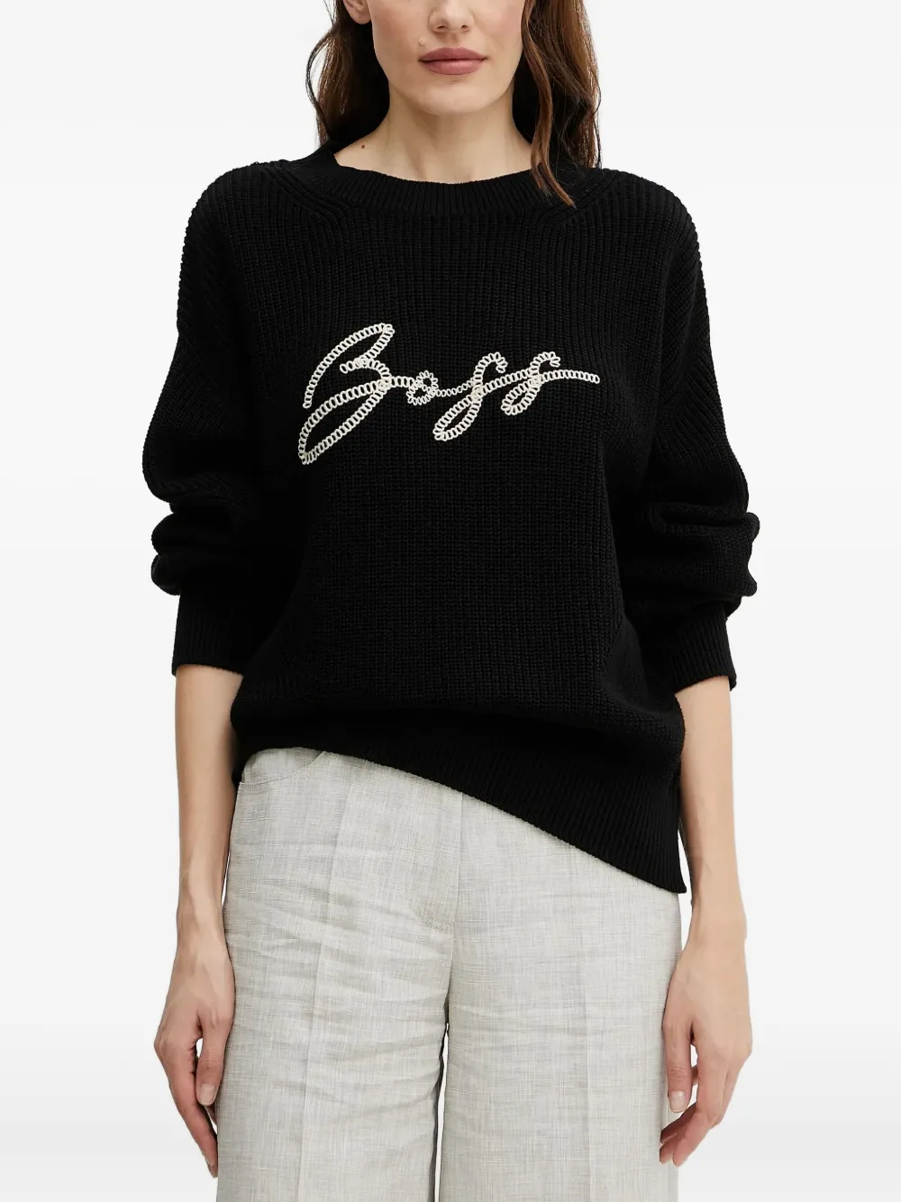 BOSS logo-embroidered sweater Zwart