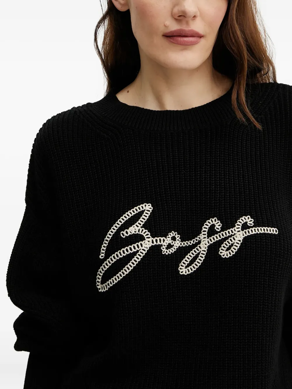BOSS logo-embroidered sweater Zwart