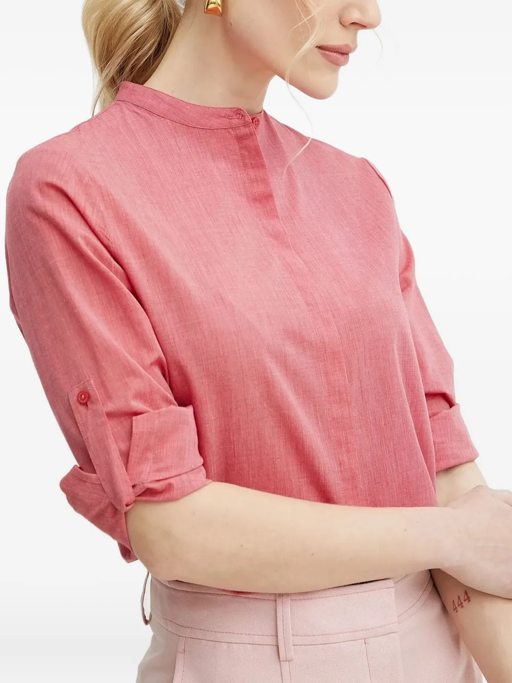 Hugo Boss Mandarin-collar Long-sleeve Shirt In Pink
