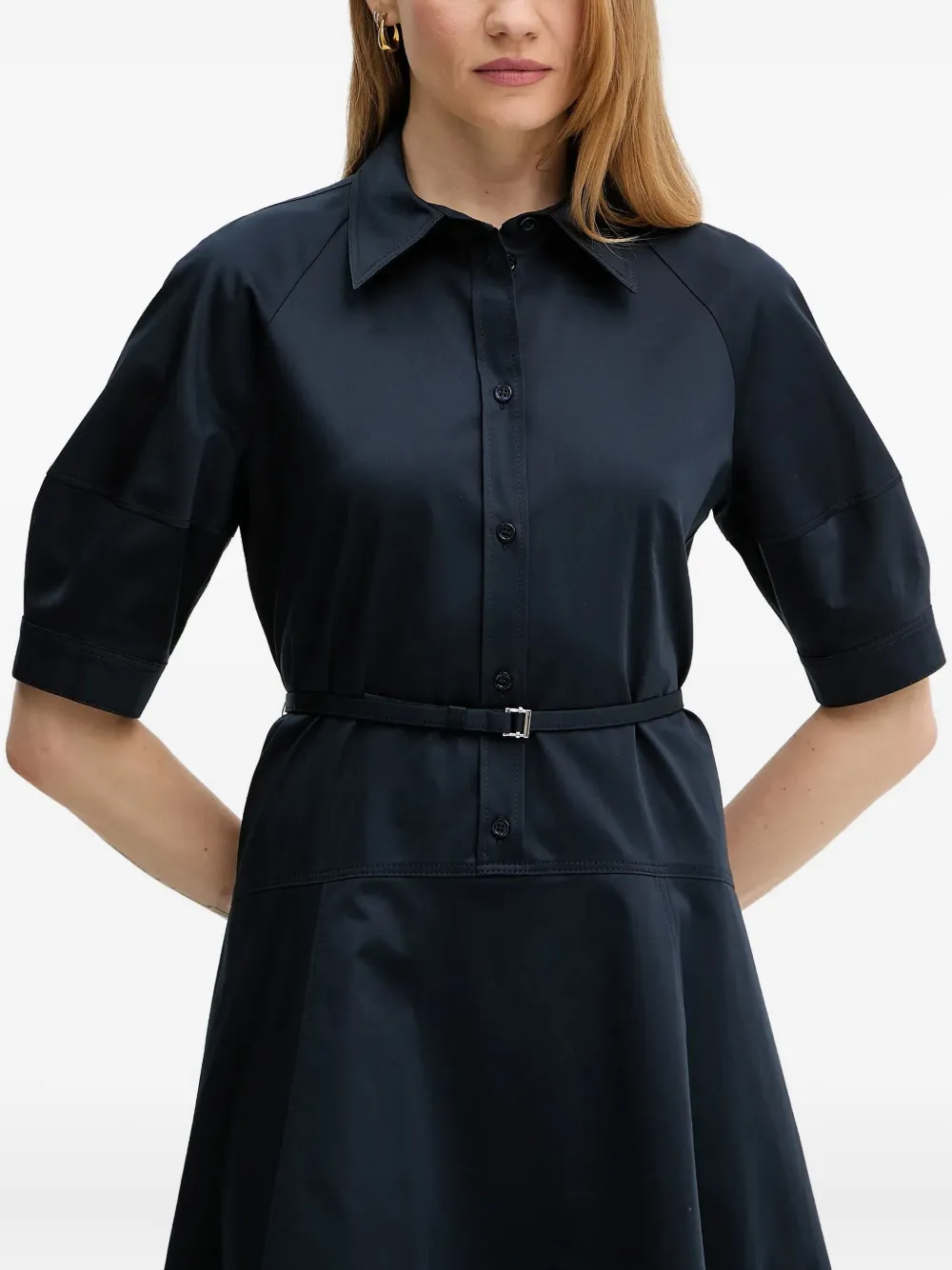 BOSS belted puff-sleeve shirt dress Blauw