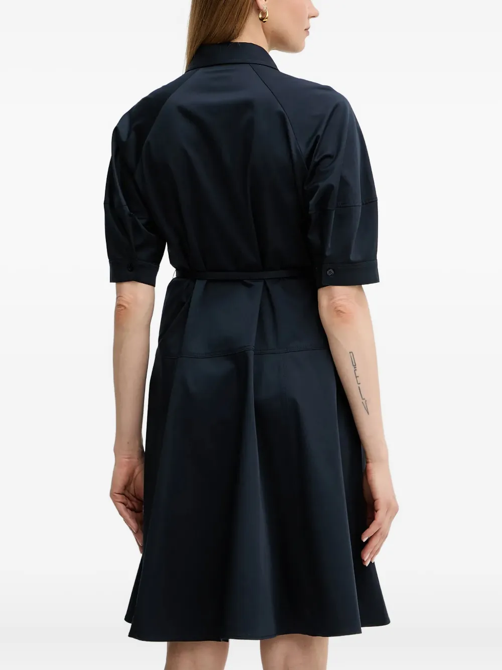 BOSS belted puff-sleeve shirt dress Blauw