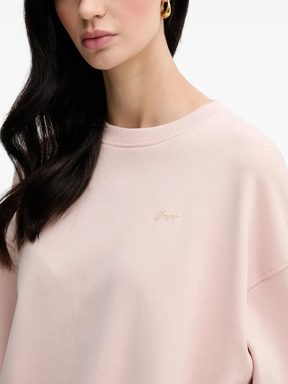 BOSS rubberized-logo crew-neck sweatshirt Roze
