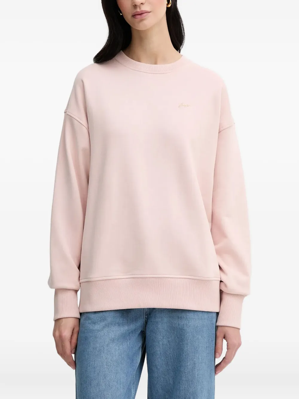 BOSS rubberized-logo crew-neck sweatshirt Roze