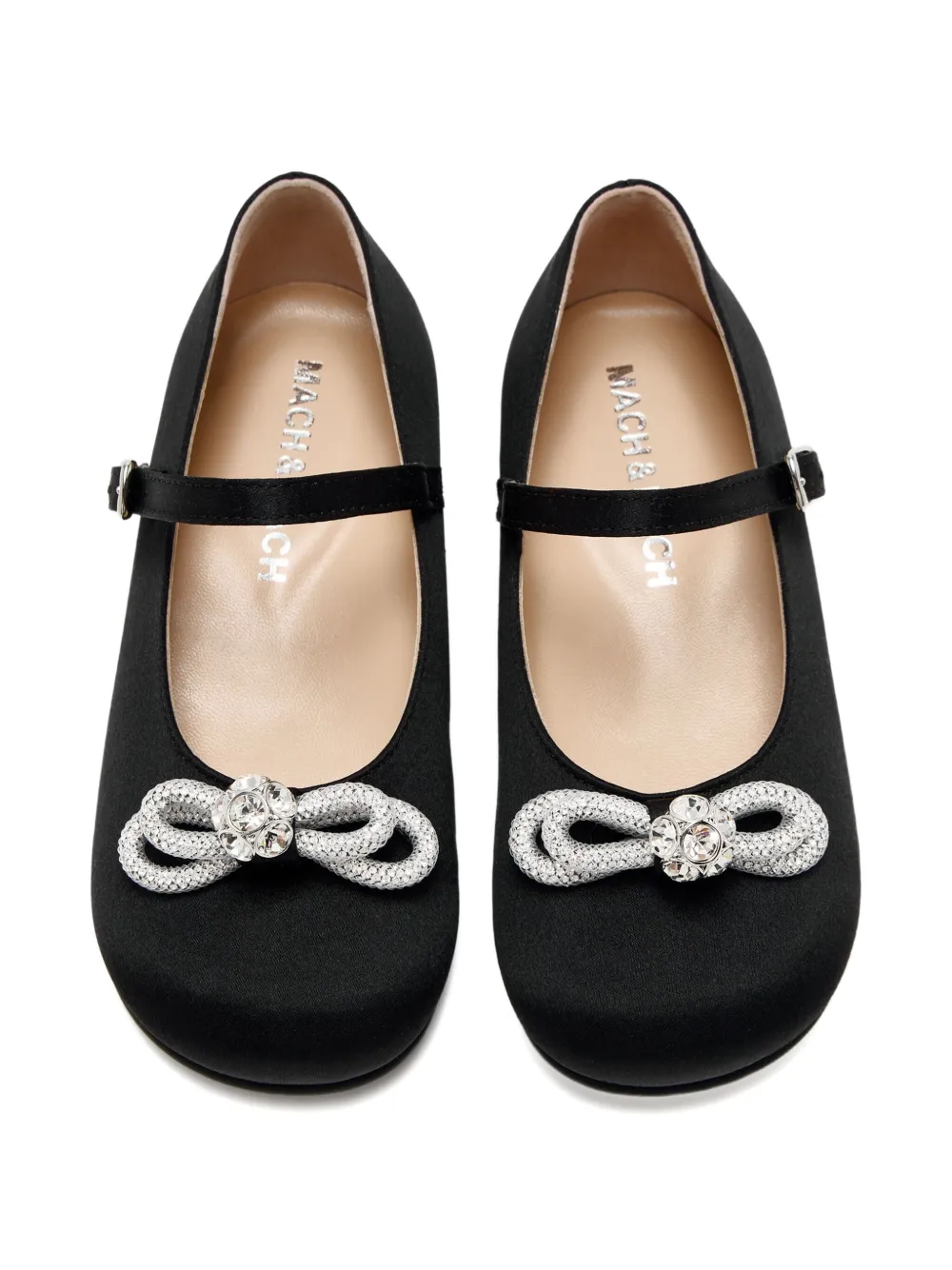 MACH & MACH crystal-embellished satin ballet flats Black