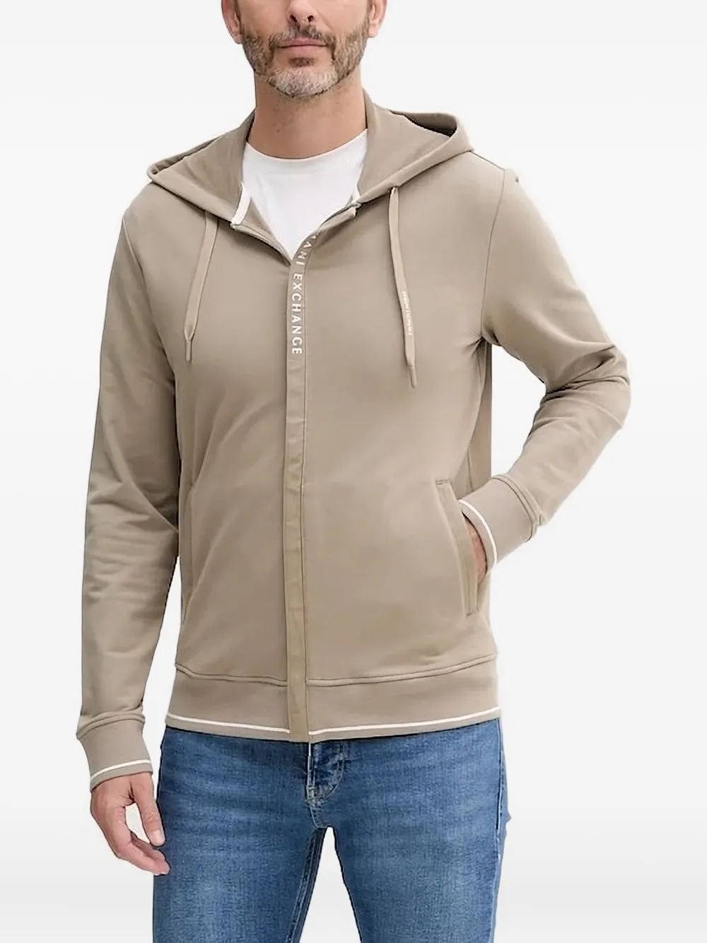 Armani Exchange Hoodie met rits en logodetail Beige