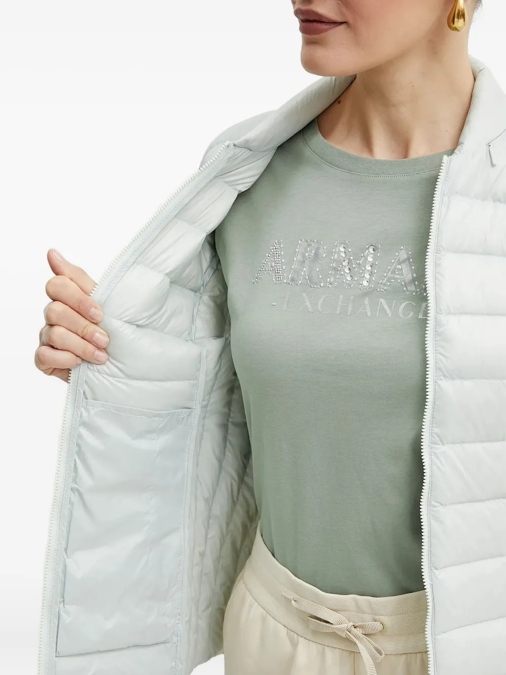 Armani Exchange quilted hooded jacket Blauw