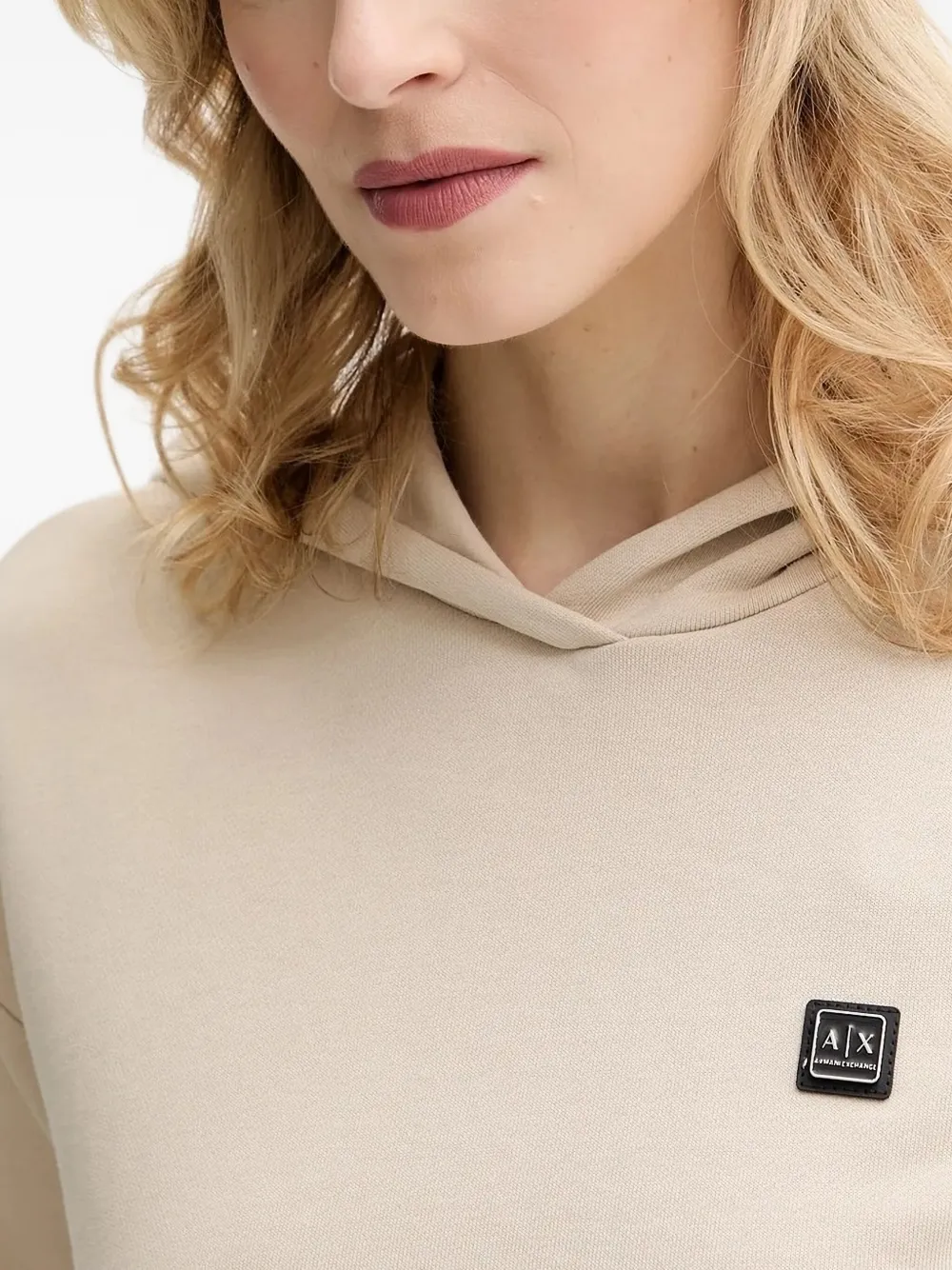 Armani Exchange Logo-plaque Drawstring Hoodie In Neutral