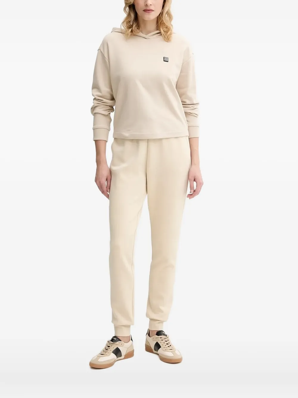 Armani Exchange Logo-plaque Drawstring Hoodie In Neutral