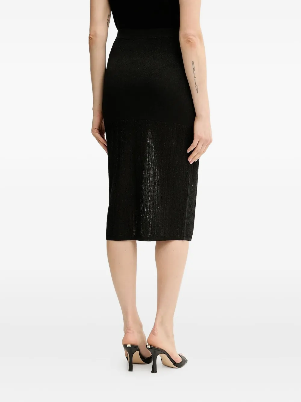 Armani Exchange Metallic-thread Midi Skirt In Black