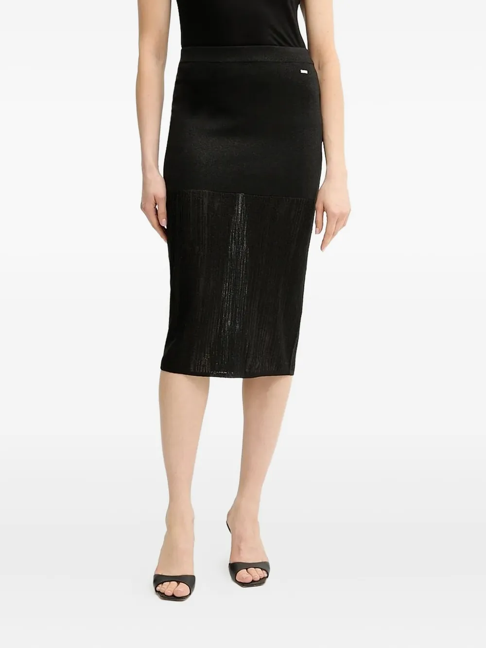 Armani Exchange Metallic-thread Midi Skirt In Black