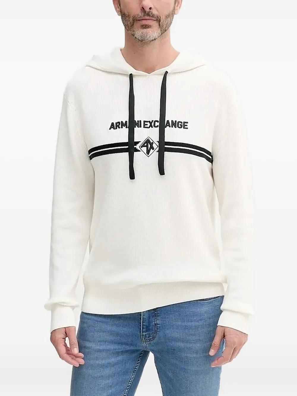 Armani Exchange Trui met geborduurd logo en capuchon Wit