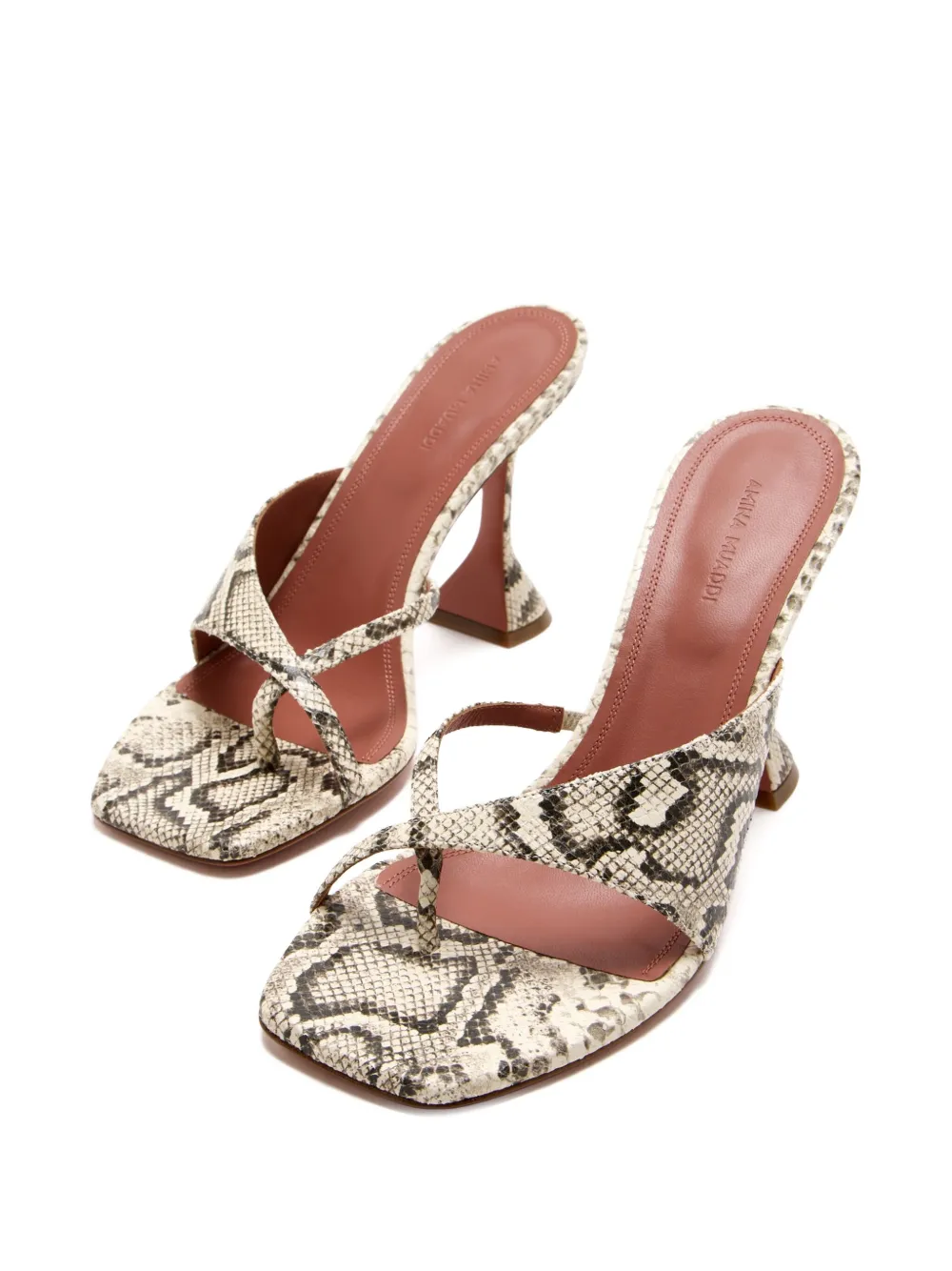 Amina Muaddi 95mm Shiona snakeskin-effect sandals Neutrals