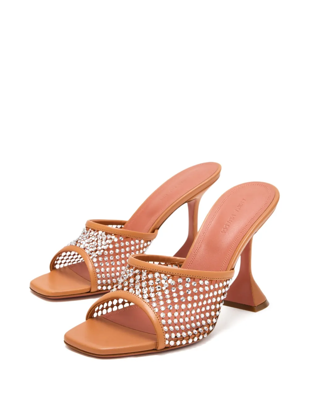 Amina Muaddi 95mm crystal-embellished net sandals Brown