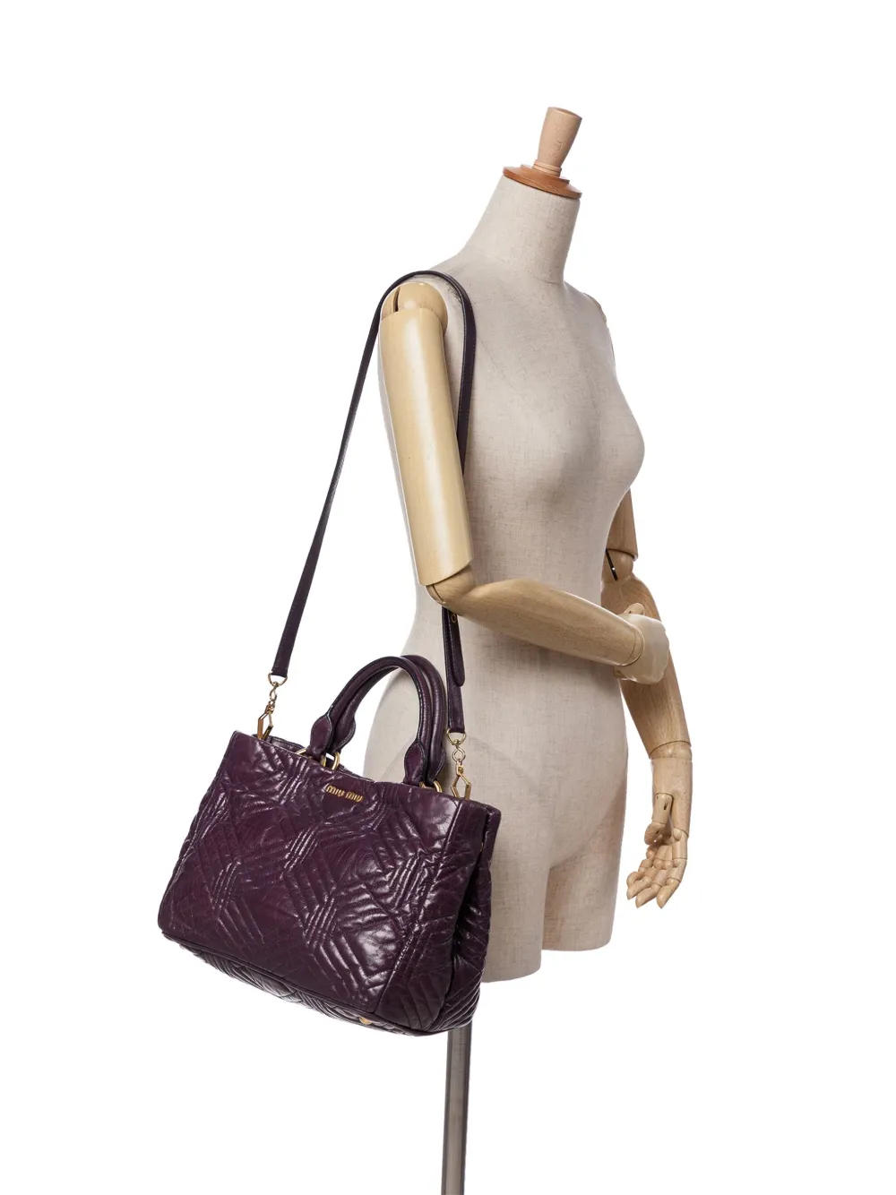 Miu Miu Pre-Owned 2000-2024 Vitello Shine Calfskin Trapu Cipria Convertible Tote satchel | Pre-Owned | Image 2