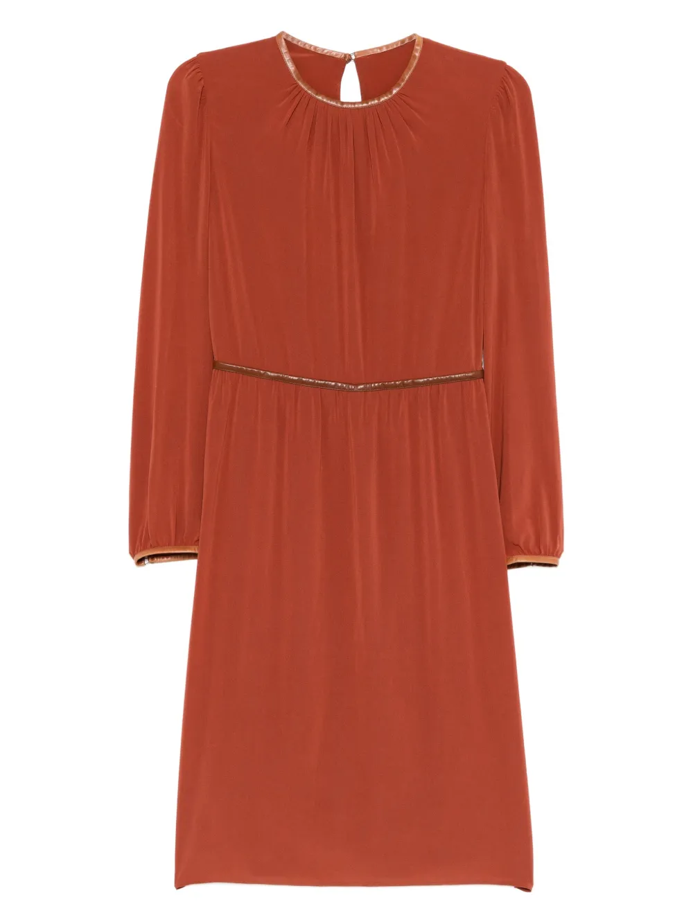 Prada Pre-Owned Jurk met lange mouwen en leren afwerking Rood