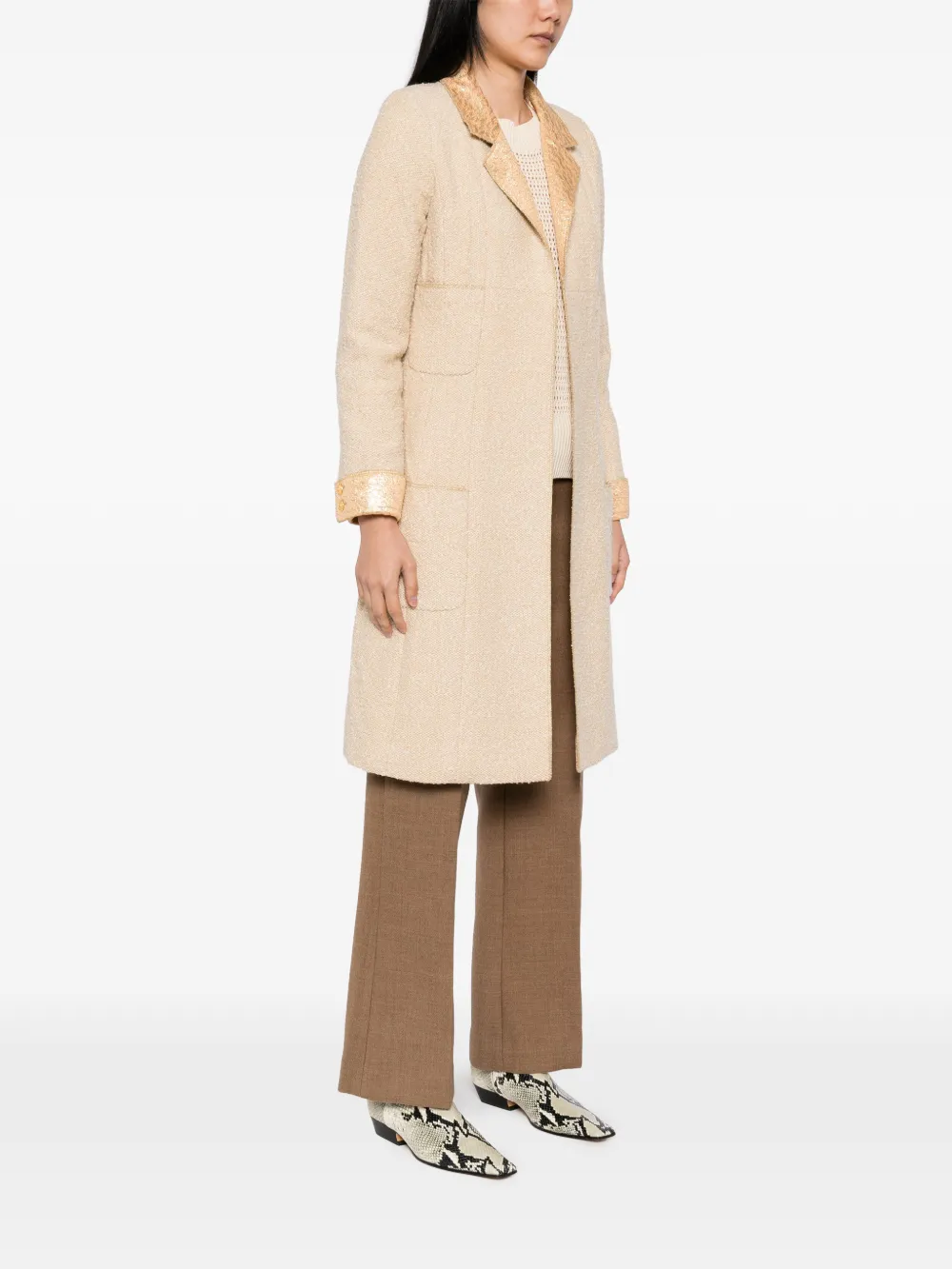 Pre-owned Chanel Metallic Tweed Coat In Neutral