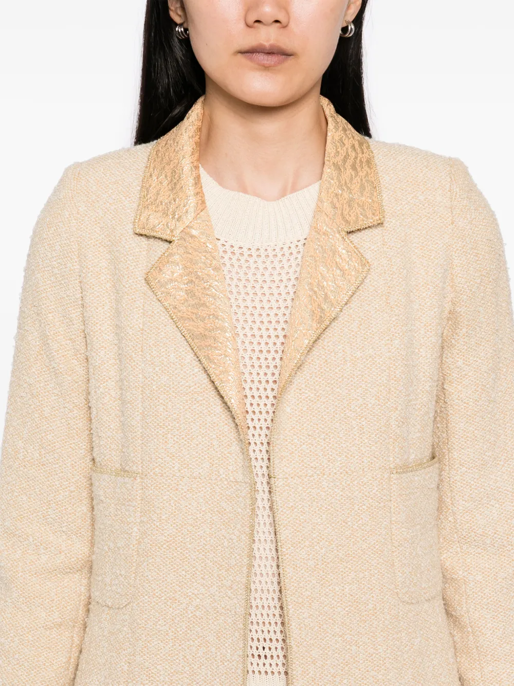 Pre-owned Chanel Metallic Tweed Coat In Neutral