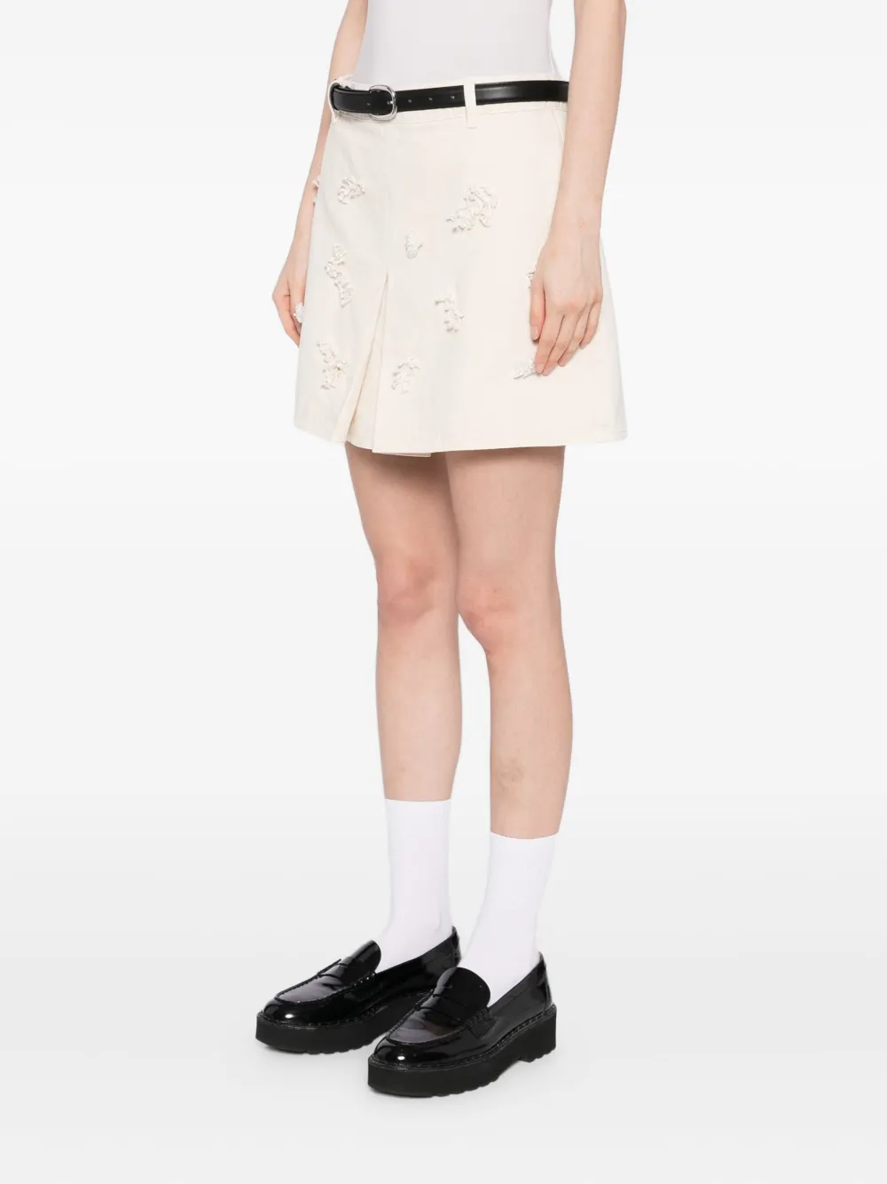 Self-Portrait Mini-rok met kralen en bloemenprint Beige