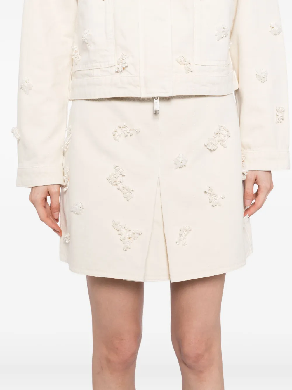 Self-Portrait Mini-rok met kralen en bloemenprint Beige