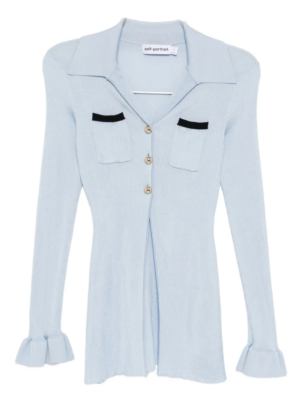 Self-portrait Ribbed Knit Longline Top In Blue