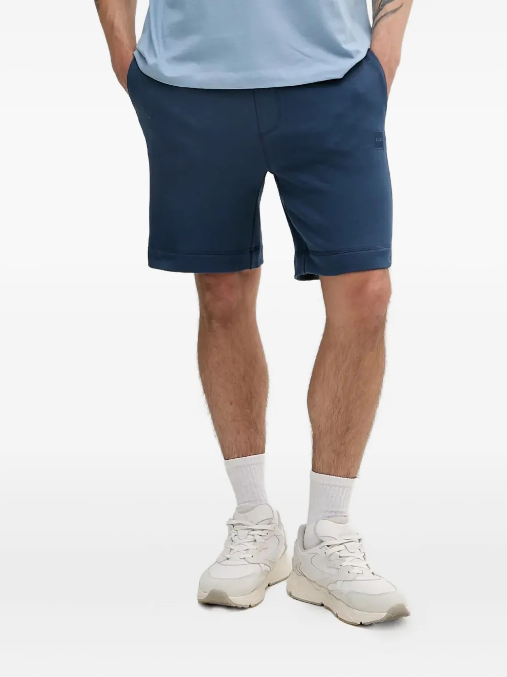 BOSS Shorts met logopatch en trekkoord Blauw