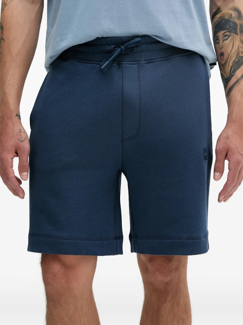 BOSS Shorts met logopatch en trekkoord Blauw