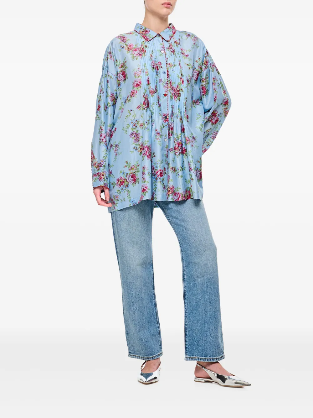 Pero floral-print shirt - Blauw