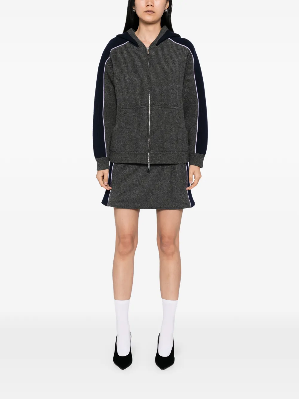 Self-Portrait Geribbelde sweater GREY