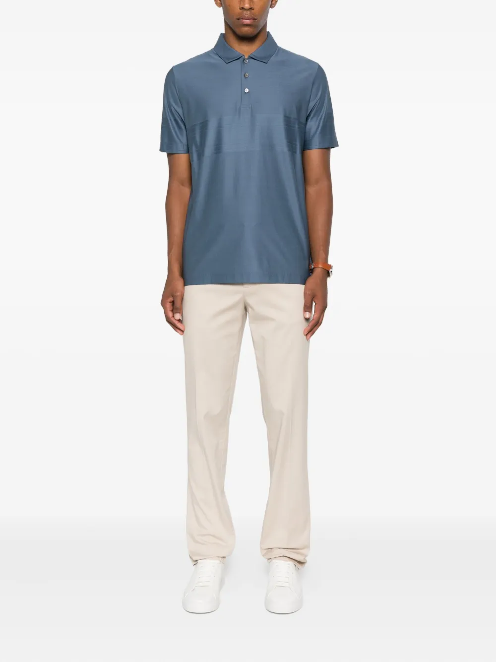 Canali Poloshirt met gestreept-detail Blauw