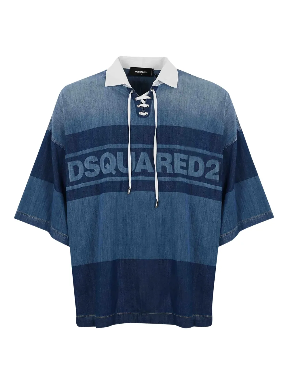 DSQUARED2 lace-up denim polo shirt | Blue | Image 1