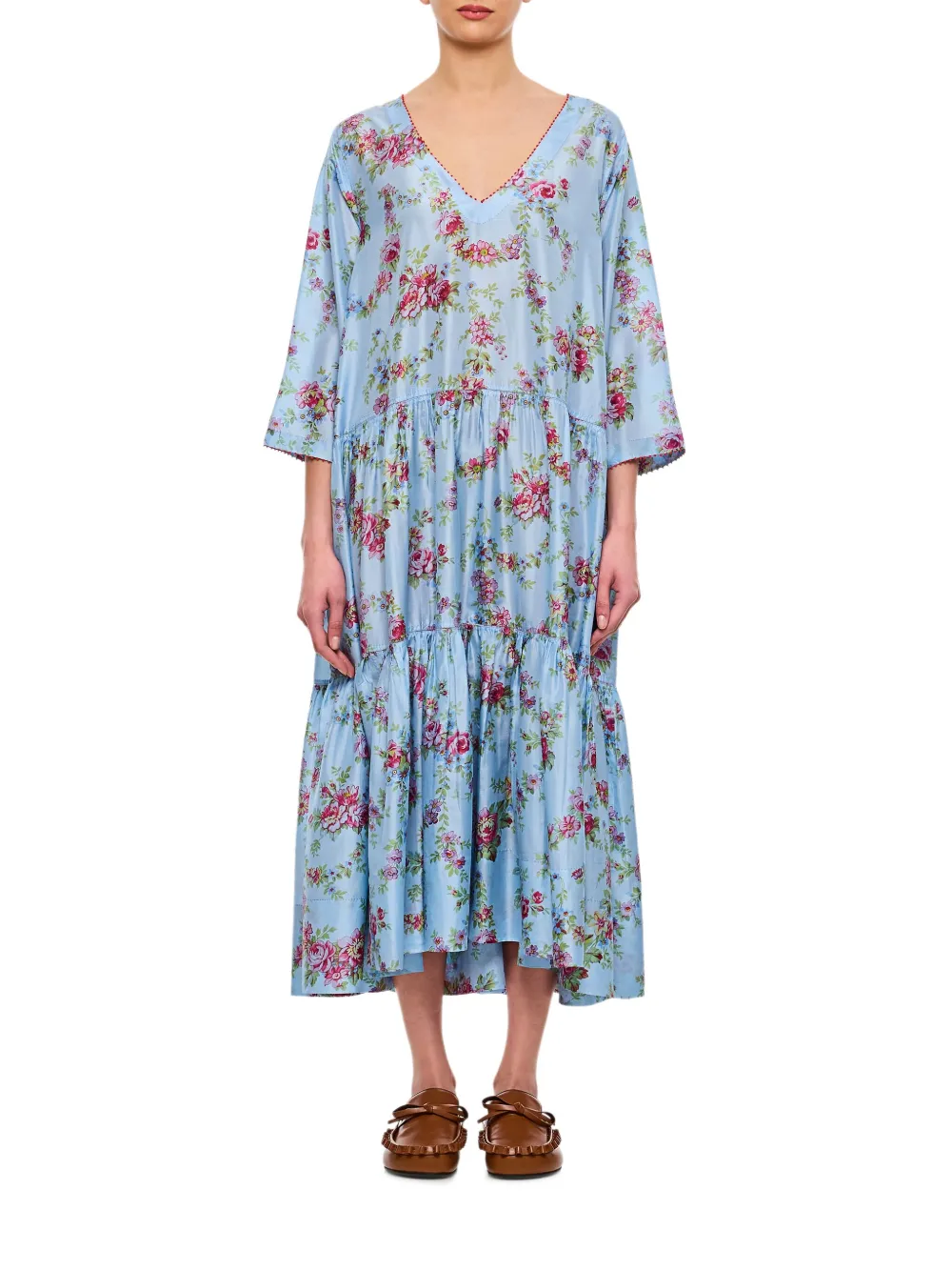 Pero floral-print tiered dress - Blauw