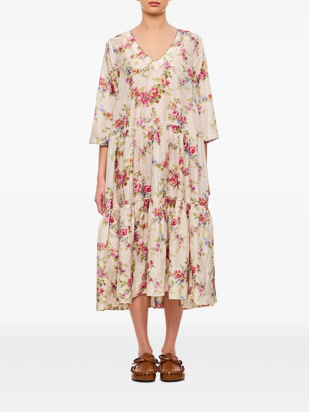 Pero floral-print tiered dress - Beige