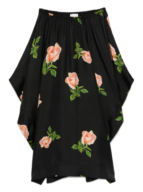 Nanushka rose-print drape-hem skirt