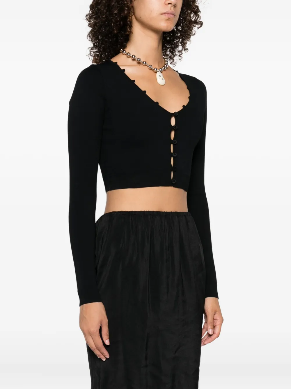 Nanushka button-front ruffled cardigan Zwart