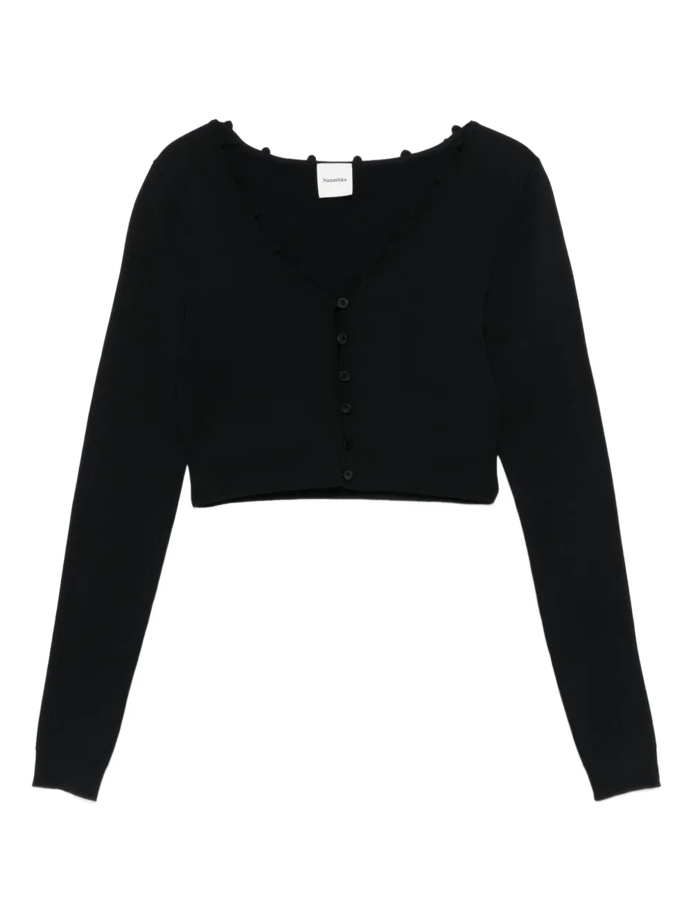 Nanushka button-front ruffled cardigan Zwart