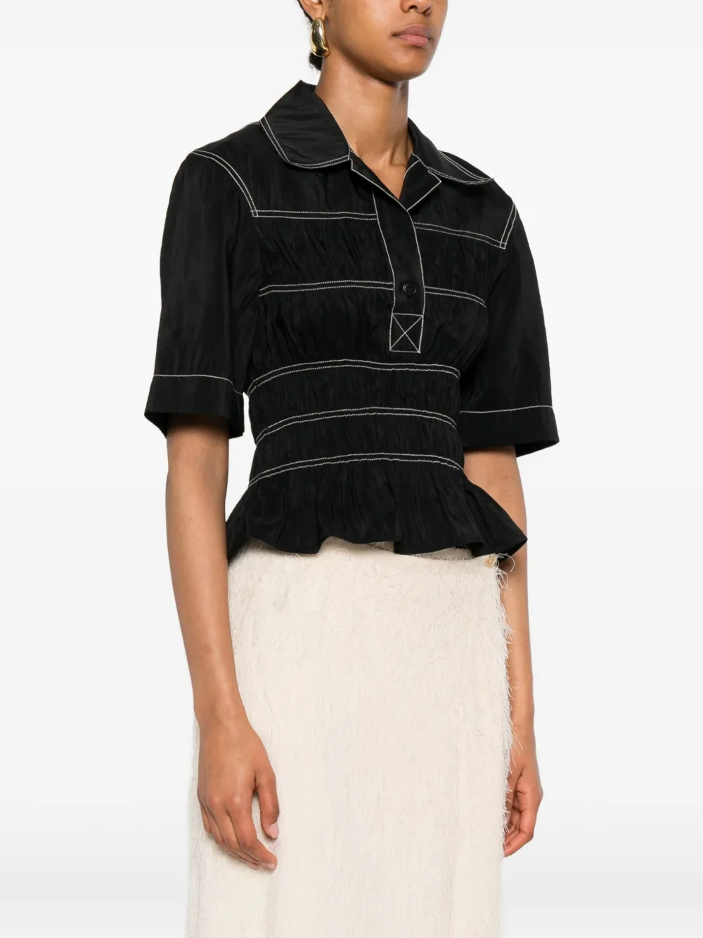 Nanushka Blouse met gesmockt detail Zwart
