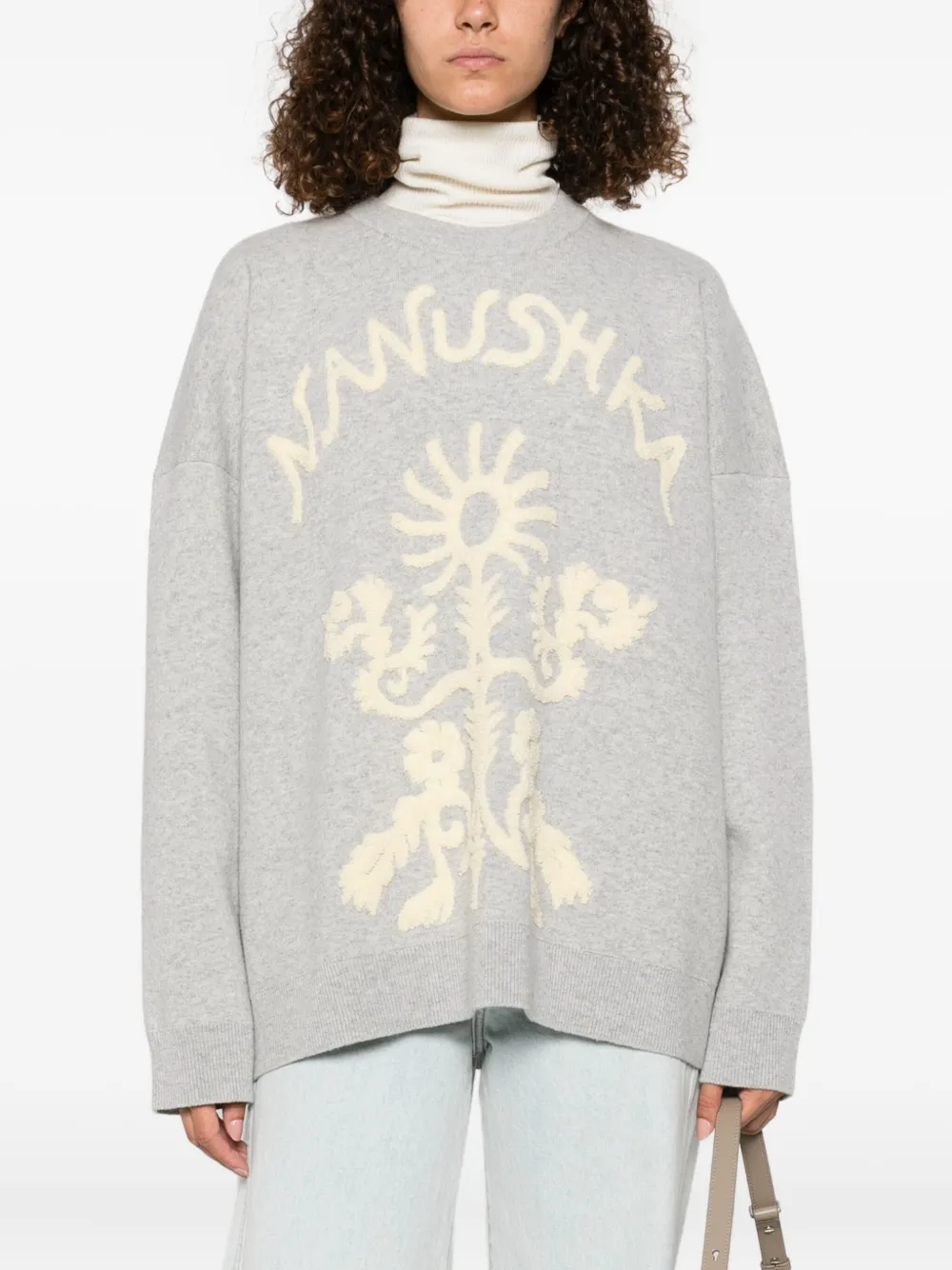 Nanushka Trui met geborduurde bloemen Grijs