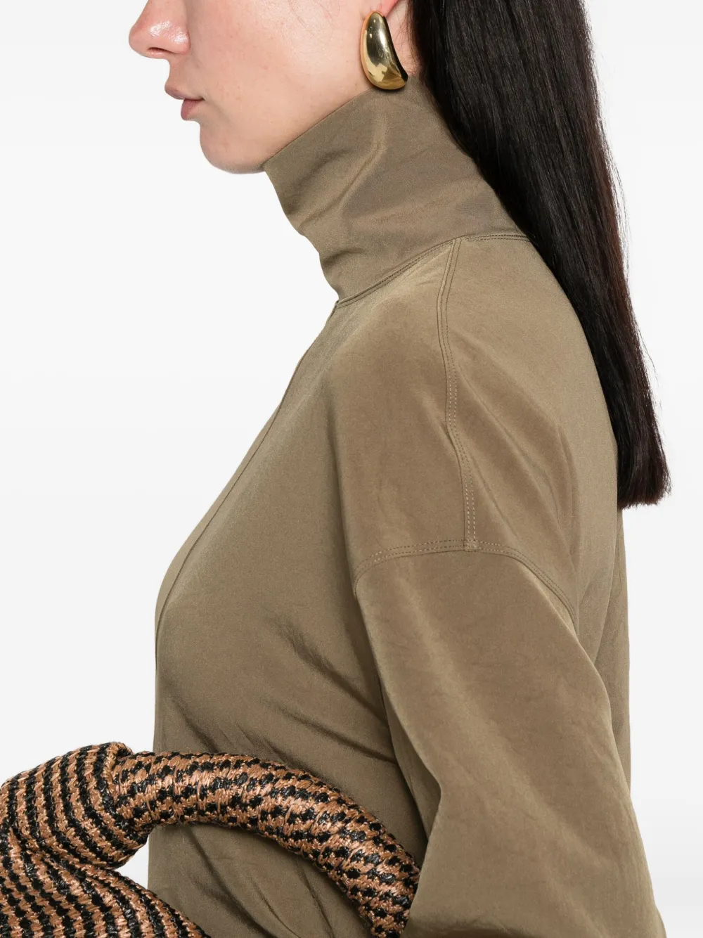 Nanushka Jamson gedrapeerde midi-jurk met col Groen